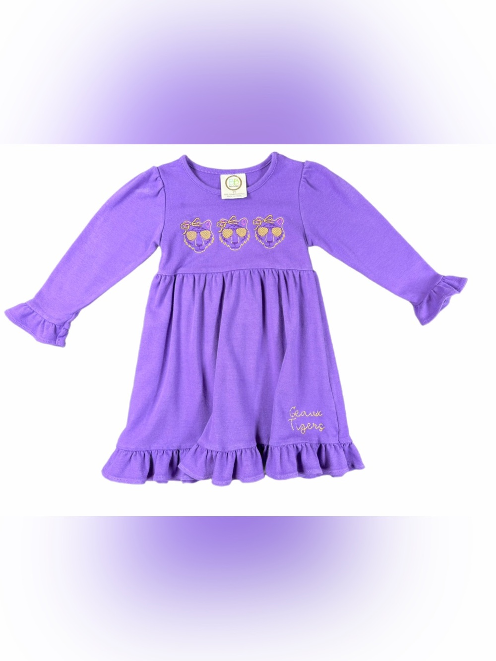 BLANKS BOUTIQUE LSU Tigers Embroidered Geaux Tigers Long Sleeve Dress - 3T